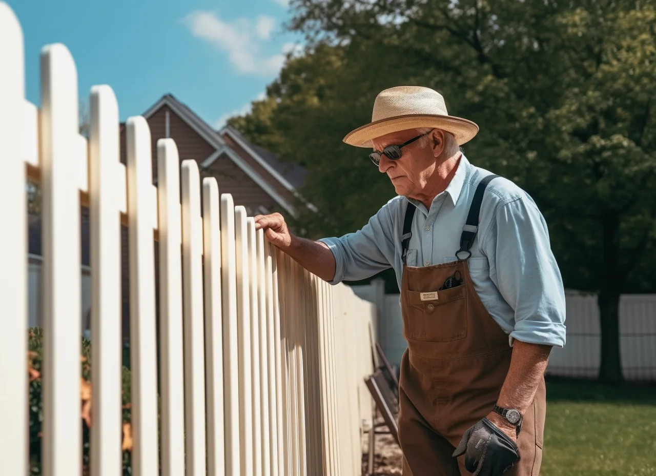 Fencing expert inspecting white timber fence in Ballarat